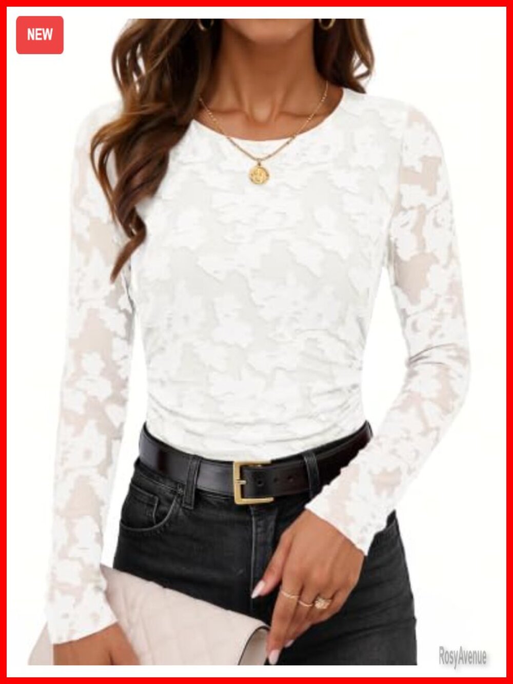 Women's Long Sleeve Floral Mesh Blouse Dressy Casual Top